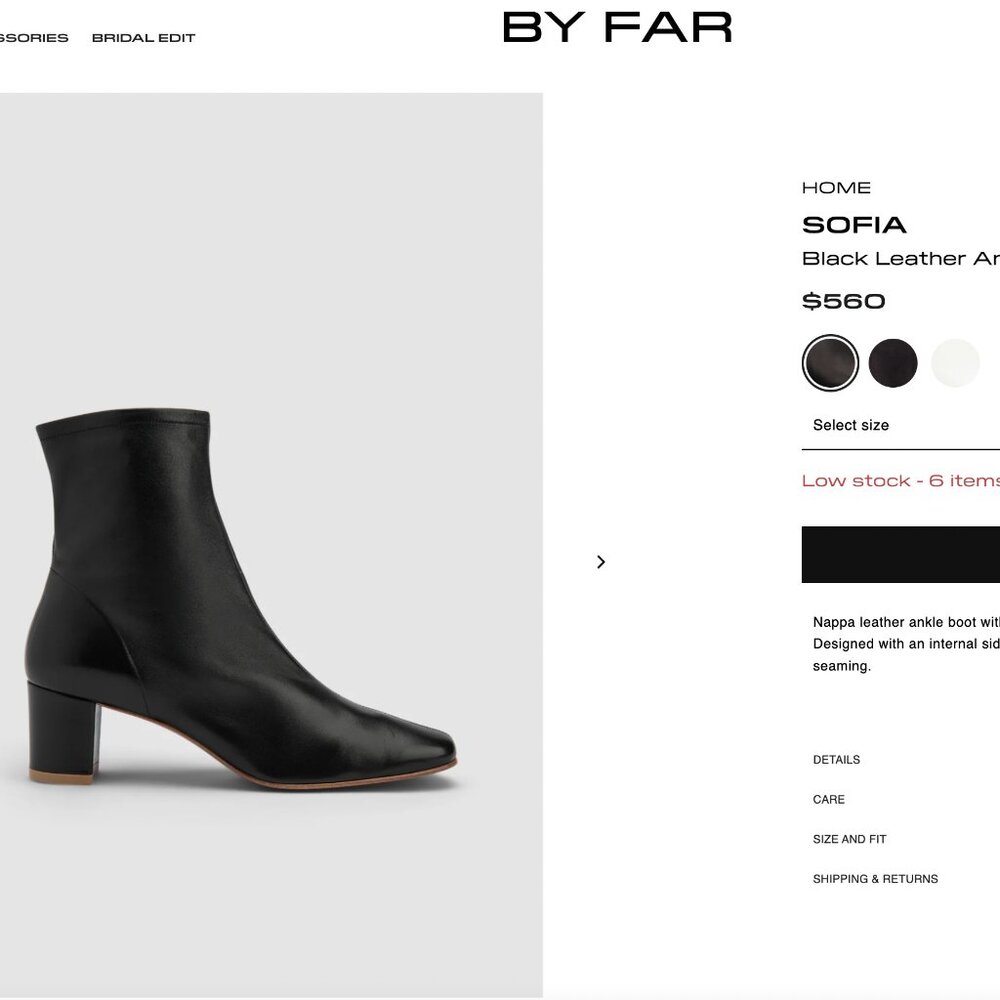 By Far Sofia Black Leather Ankle Boot
